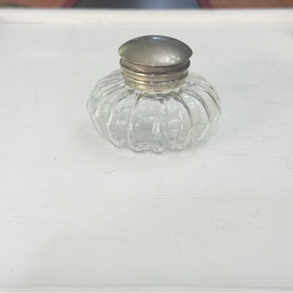 Silver Plated Clear Glass Inkwell Vintage